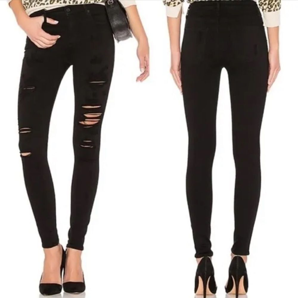 Agolde Sophie high‎ rise skinny jeans black distressed